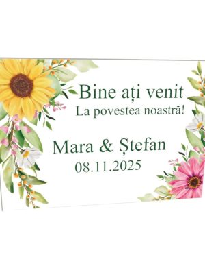 Tablou Bine ati Venit nunta, Personalizat, Floarea-soarelui, dim. 94 ×55 cm – ILIF408008