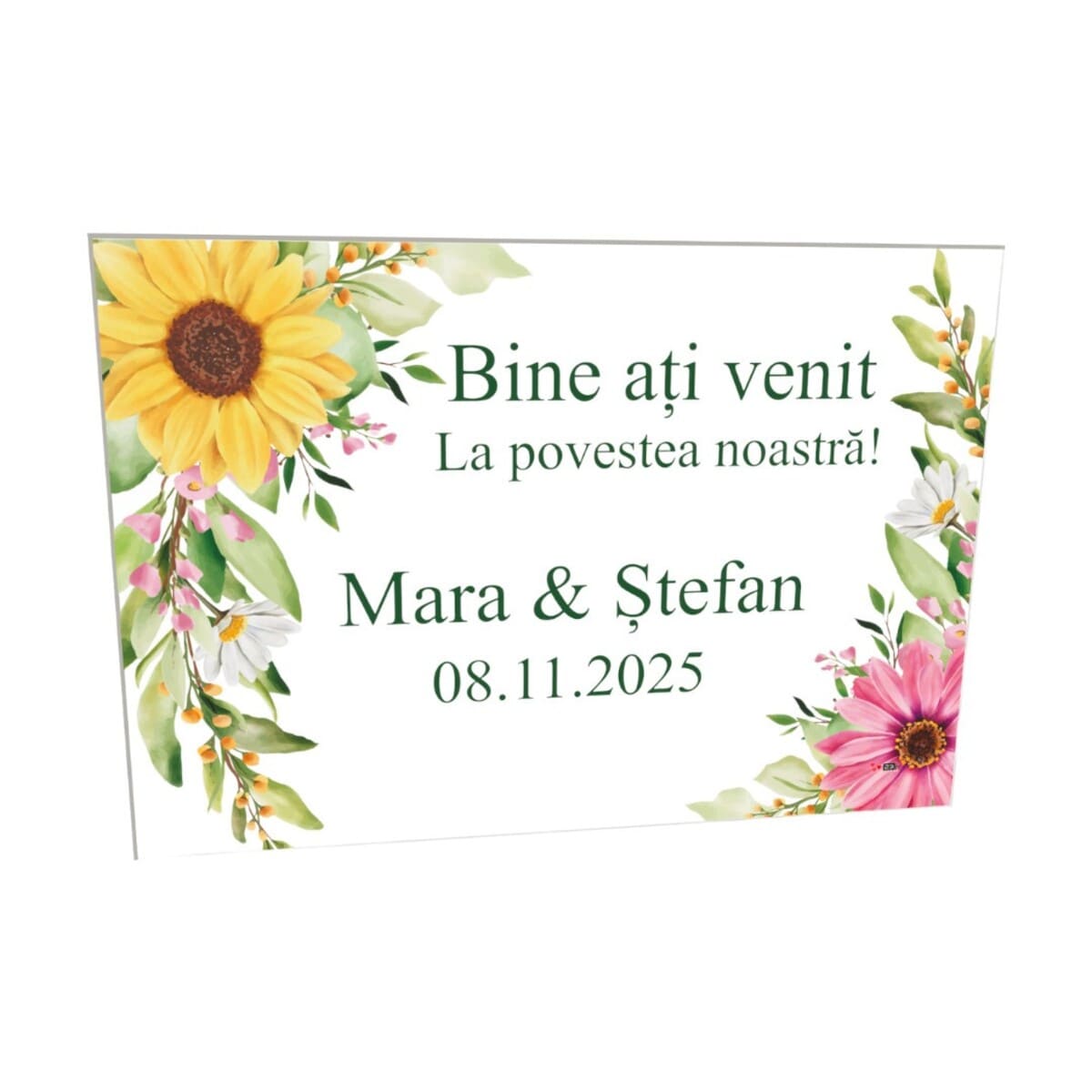 Tablou Bine ati Venit nunta, Personalizat, Floarea soarelui, dim. 400x300 mm ILIF408008