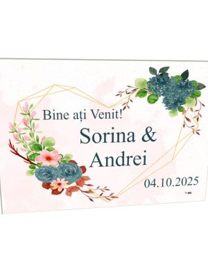 Tablou Bine ati Venit nunta, Personalizat, Inima dim. 94 ×55 cm – ILIF408007