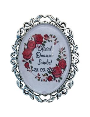 Brosa personalizata pentru buchet mireasa, trandafiri rosii – FEIS409016