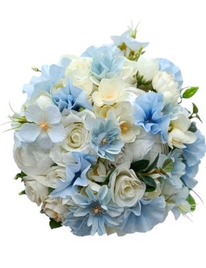 Buchet mireasa/nasa cu flori de matase, alb-bleu – FEIS409011