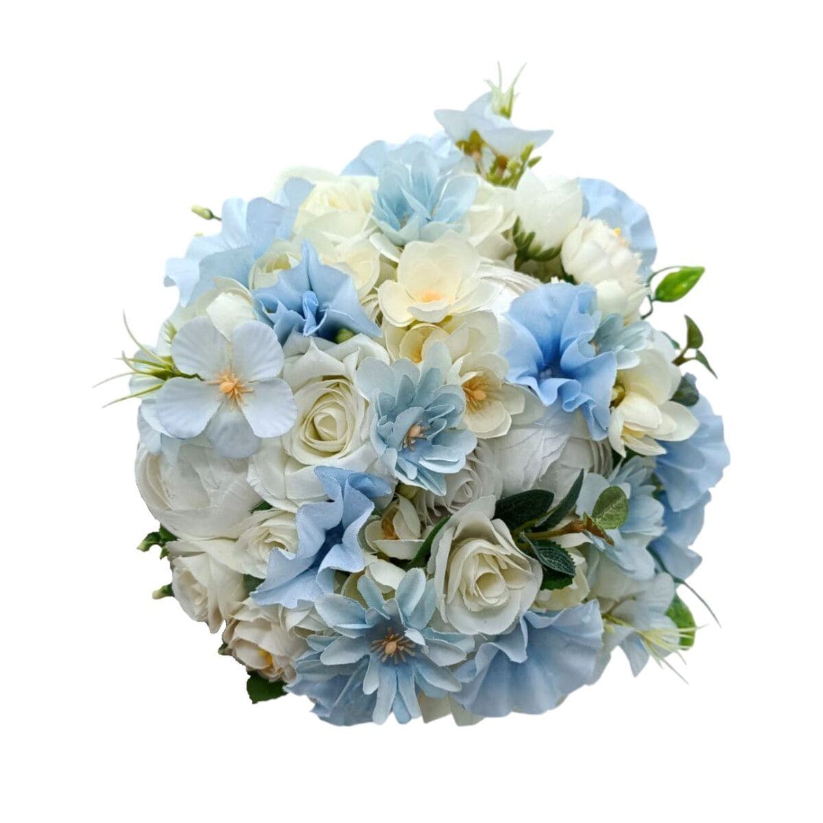 Buchet mireasanasa cu flori de matase, alb bleu FEIS409011 (1)