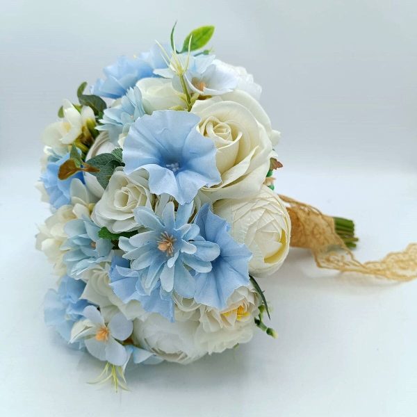 Buchet mireasanasa cu flori de matase, alb bleu FEIS409011 (21)