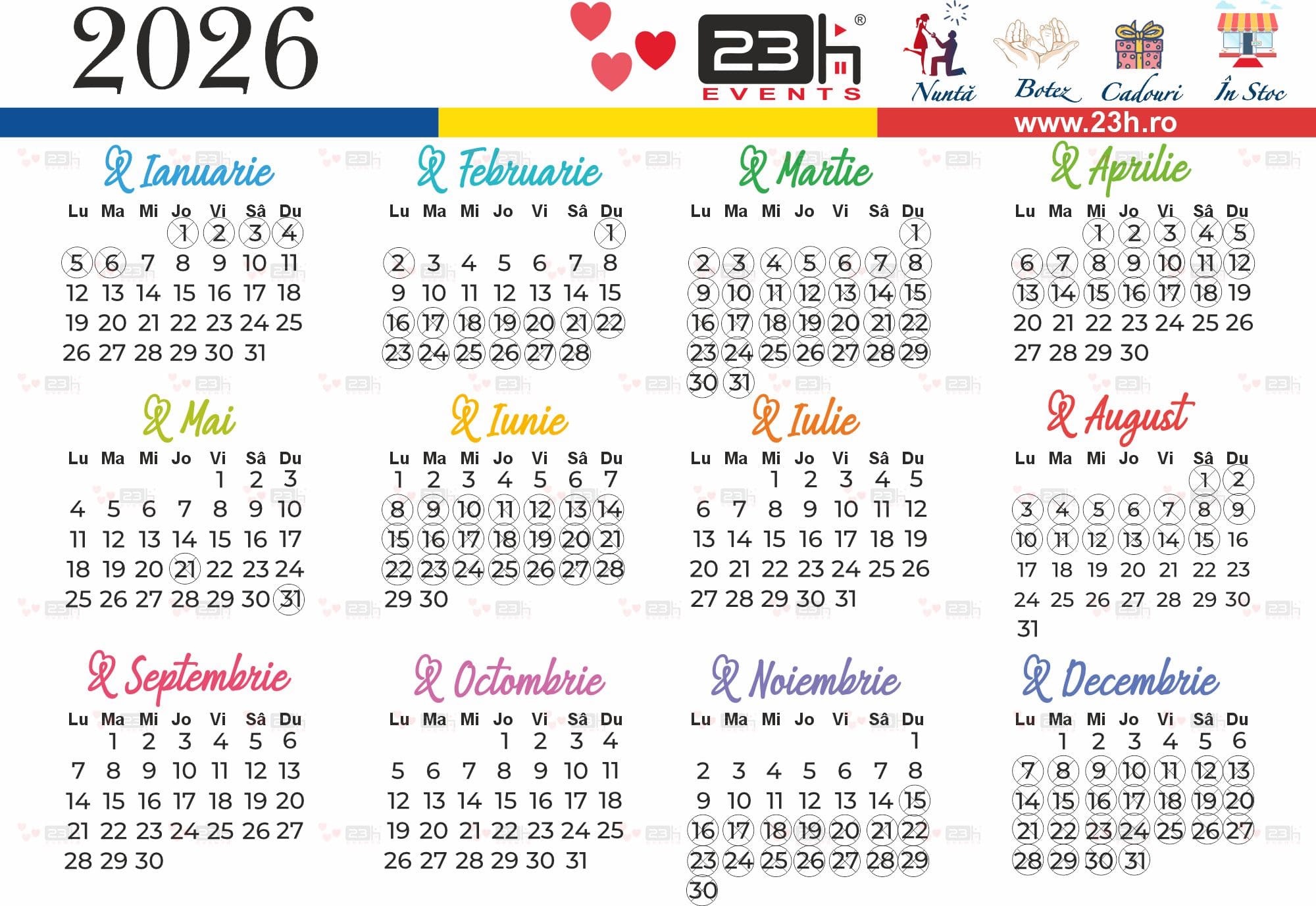 Calendar 2026 Cand nu se fac Nunti 23h Events