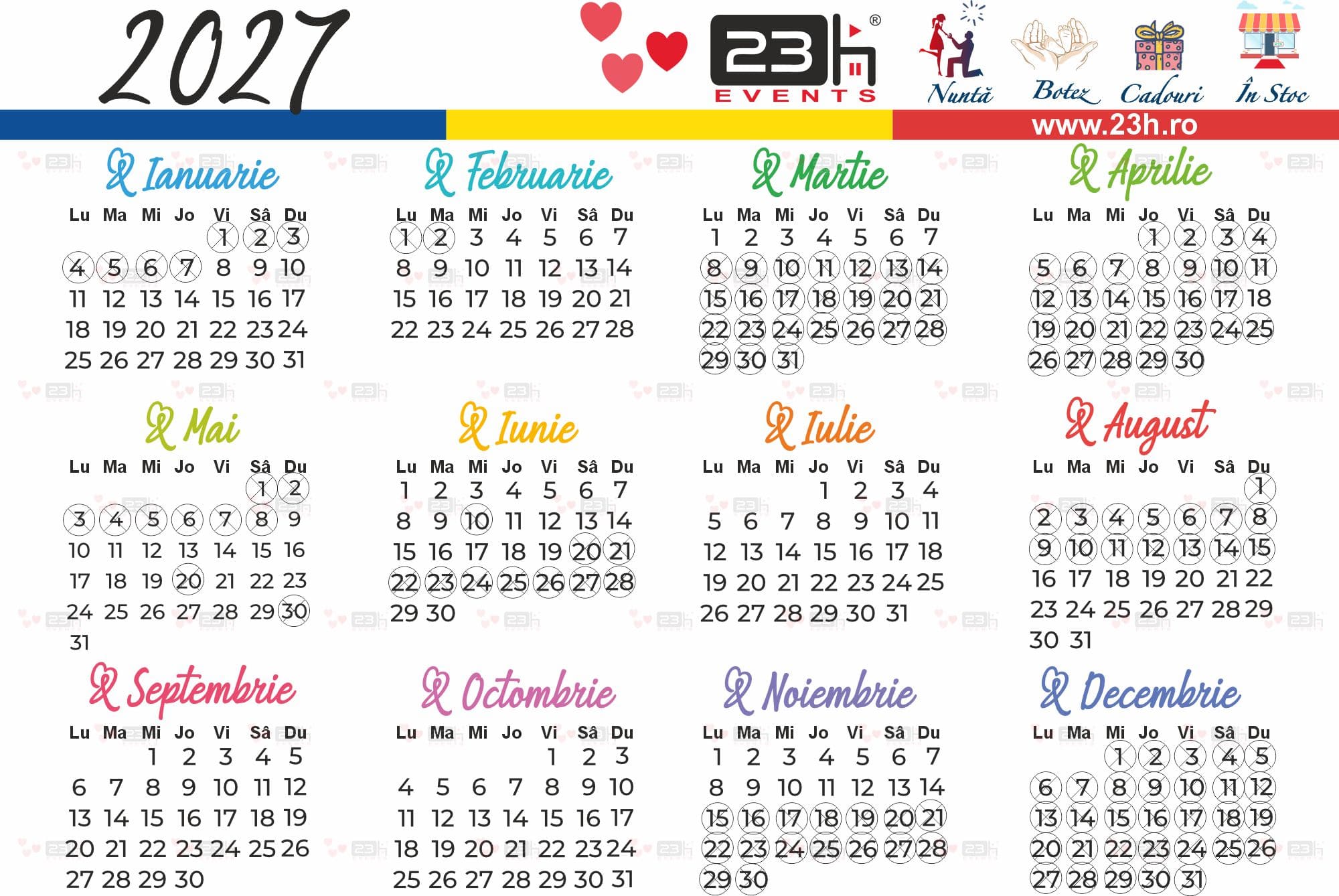 Calendar 2027 Cand nu se fac Nunti 23h Events