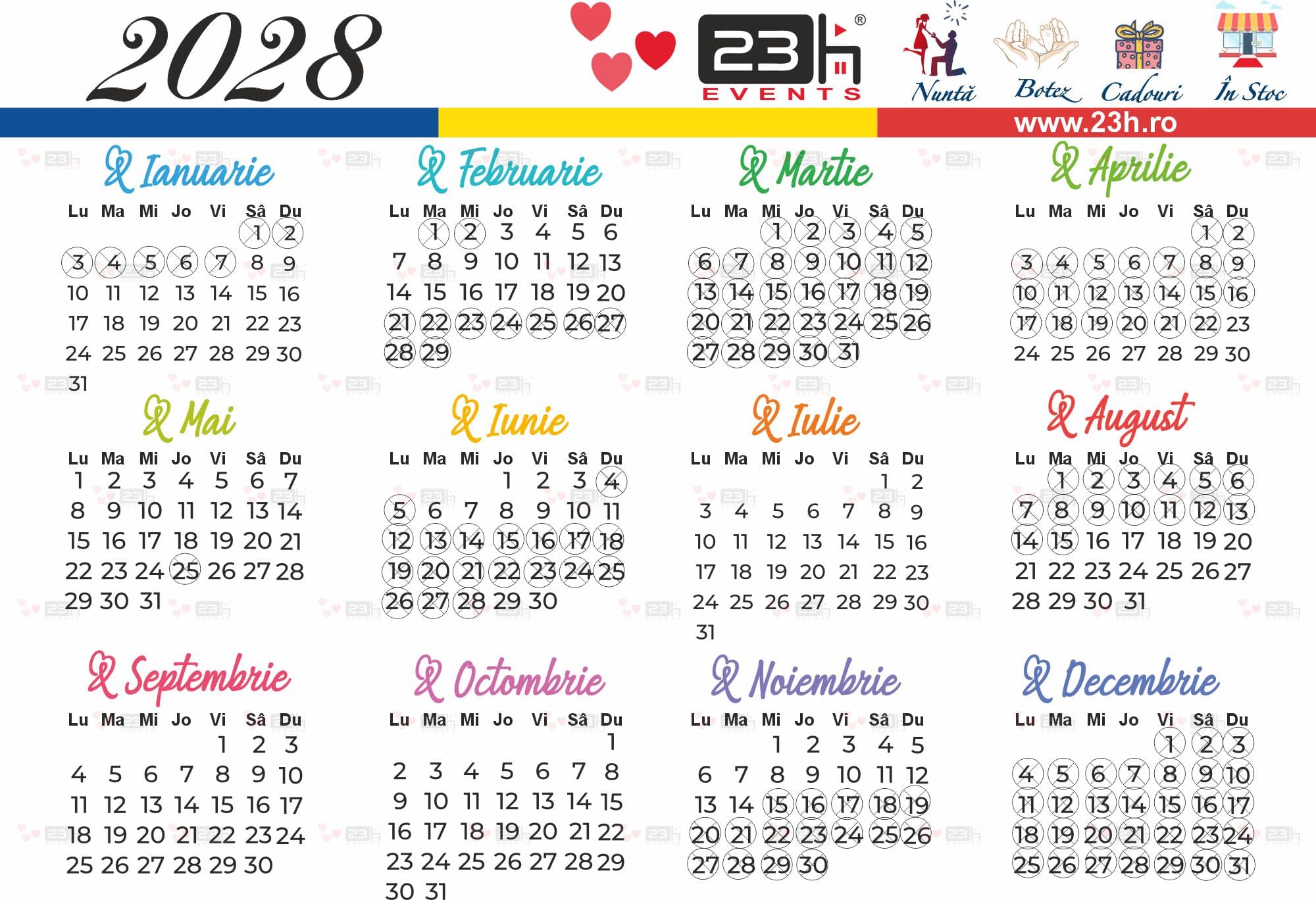 Calendar 2028 Cand nu se fac Nunti 23h Events