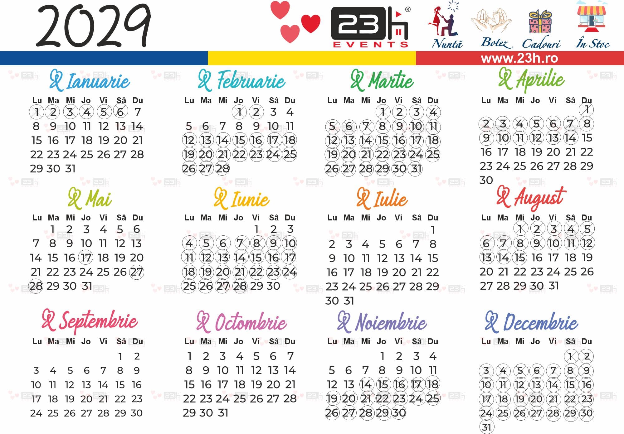 Calendar 2029 Cand nu se fac Nunti 23h Events