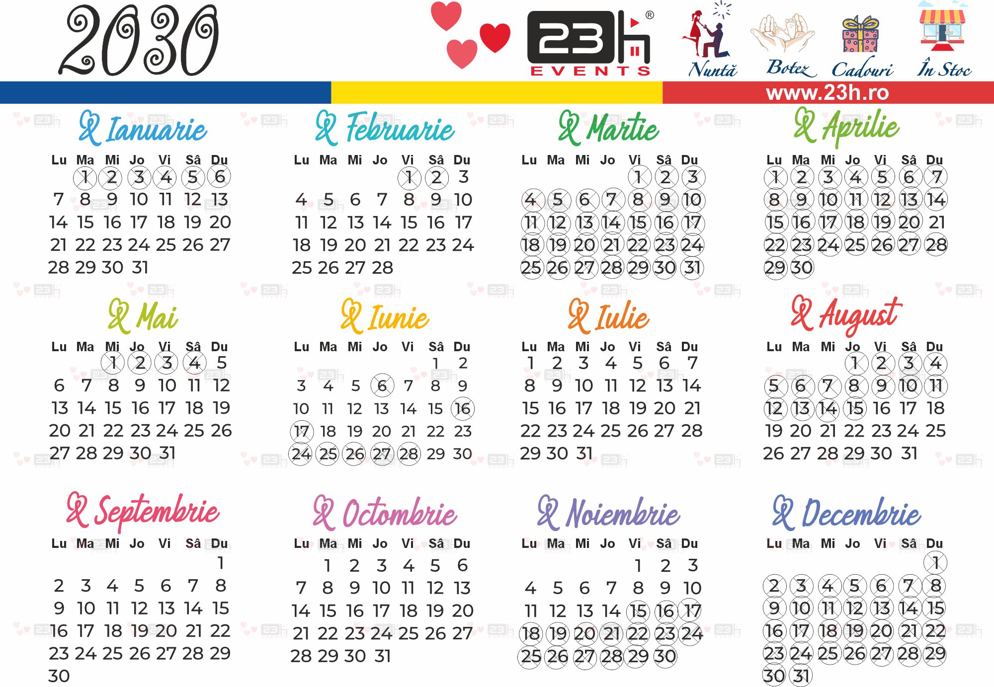 Calendar 2030 Cand nu se fac Nunti 23h Events