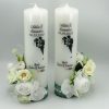 Lumanare cununie, decorata cu flori de matase, alb verde ILIF409012 (2)