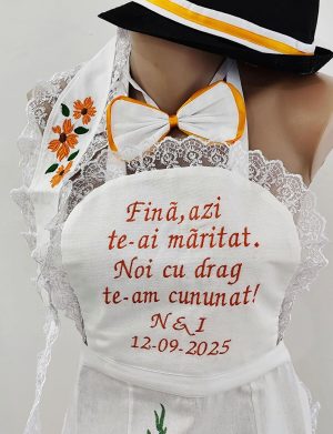 Set dezgatit mireasa 4 piese, floarea-soarelui model 2, Personalizat, palarie neagra si bentita – ODIS163