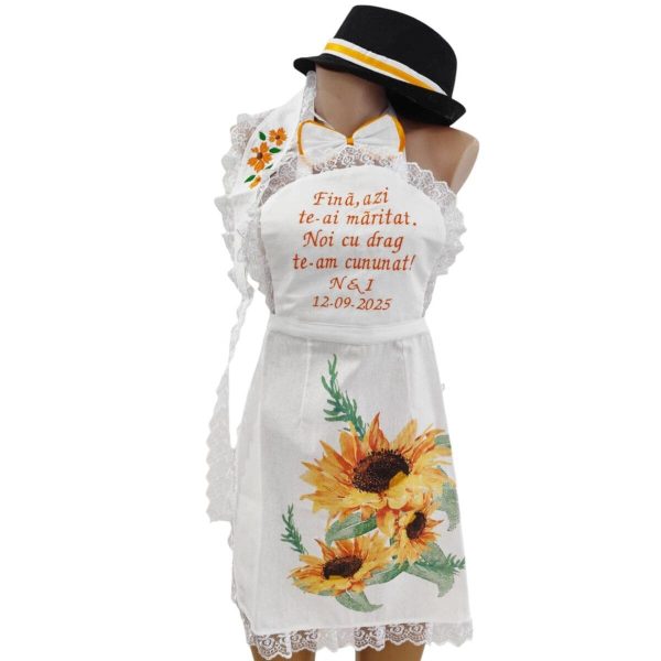 Set dezgatit mireasa 4 piese, floarea soarelui model 2, Personalizat, palarie neagra si bentita ODIS163 (1)