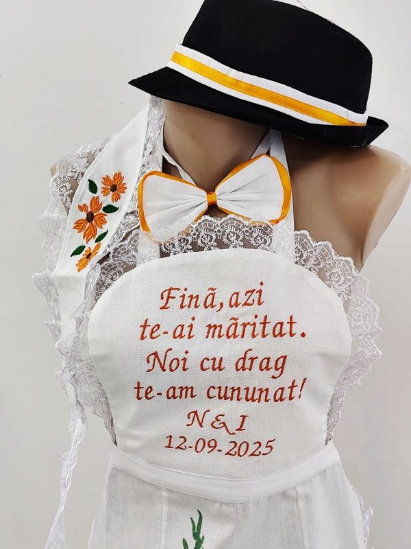 Set dezgatit mireasa 4 piese, floarea soarelui model 2, Personalizat, palarie neagra si bentita ODIS163 (4)