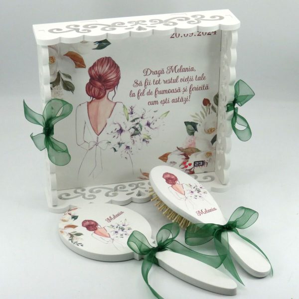 Set gatit mireasa, White Flowers, tavita dantelata personalizata, 3 piese ILIF409007 (3)