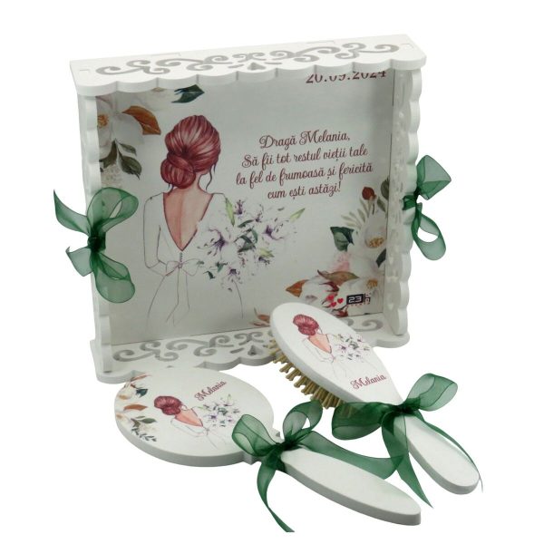 Set gatit mireasa, White Flowers, tavita dantelata personalizata, 3 piese ILIF409007 (4)