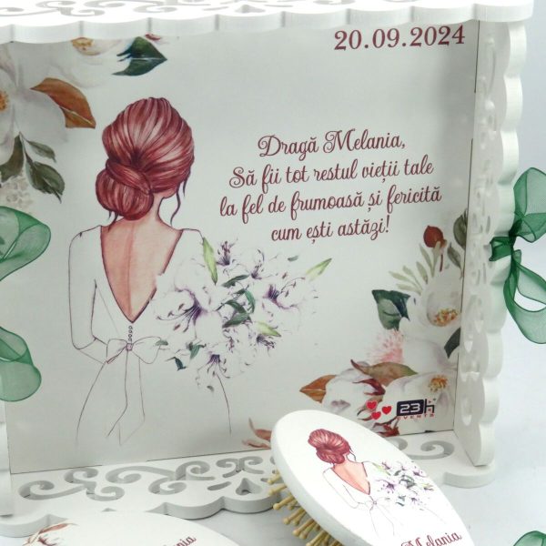 Set gatit mireasa, White Flowers, tavita dantelata personalizata, 3 piese ILIF409007 (7)