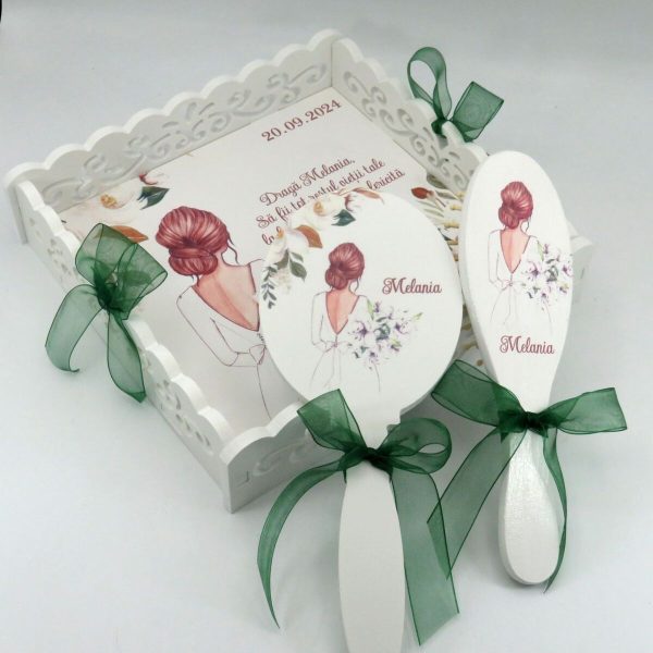 Set gatit mireasa, White Flowers, tavita dantelata personalizata, 3 piese ILIF409007 (8)