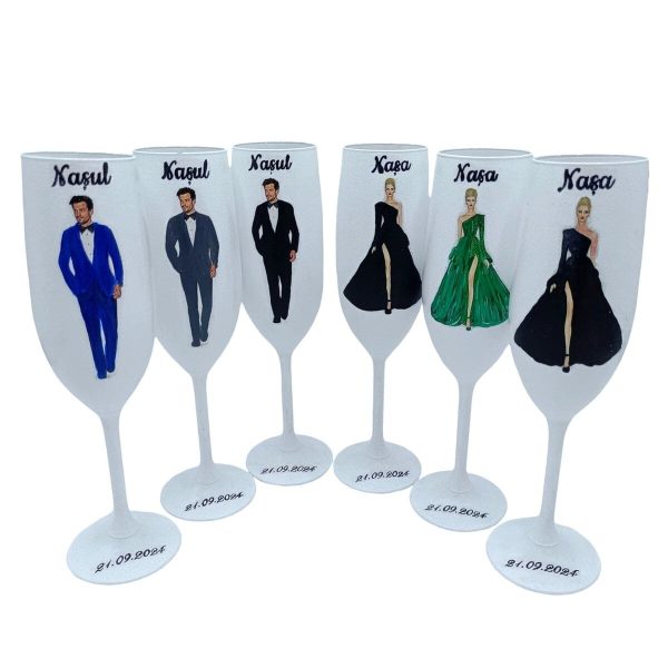 Set 6 pahare personalizate pentru 3 perechi nasi FEIS410003