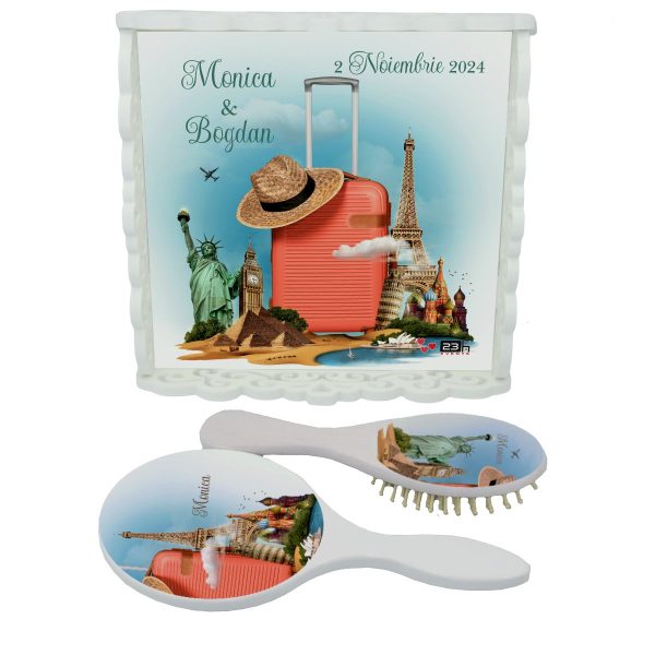 Set gatit mireasa, Travel m2, personalizat, tavita dantelata, 3 piese ILIF410034