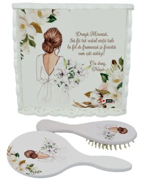 Set gatit mireasa, White Flowers, tavita dantelata nepersonalizata, 3 piese – ILIF410020