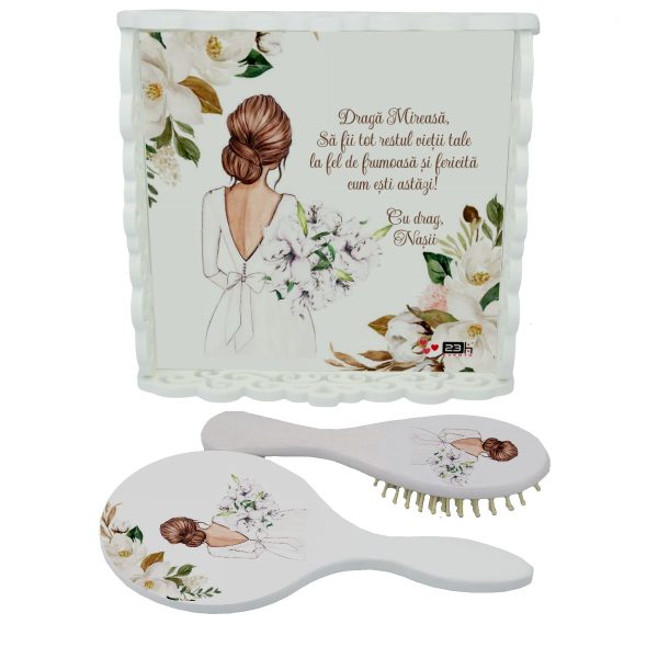 Set gatit mireasa, White Flowers, tavita dantelata nepersonalizata, 3 piese ILIF410020