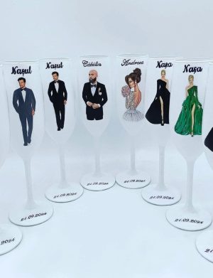 Set 8 pahare personalizate pentru miri si 3 perechi nasi – FEIS410002