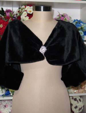 Bolero mireasa, negru cu blanita, scurt – ILIF411012