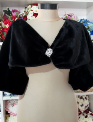 Bolero mireasa, negru cu blanita, scurt – ILIF411012