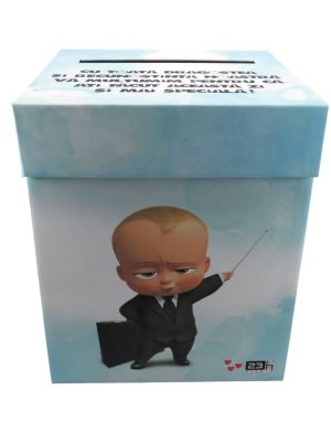 Cutie dar (bani) botez, nepersonalizata, design Boss Baby, bleu, dim. 21x21x26 cm – MIBC411004