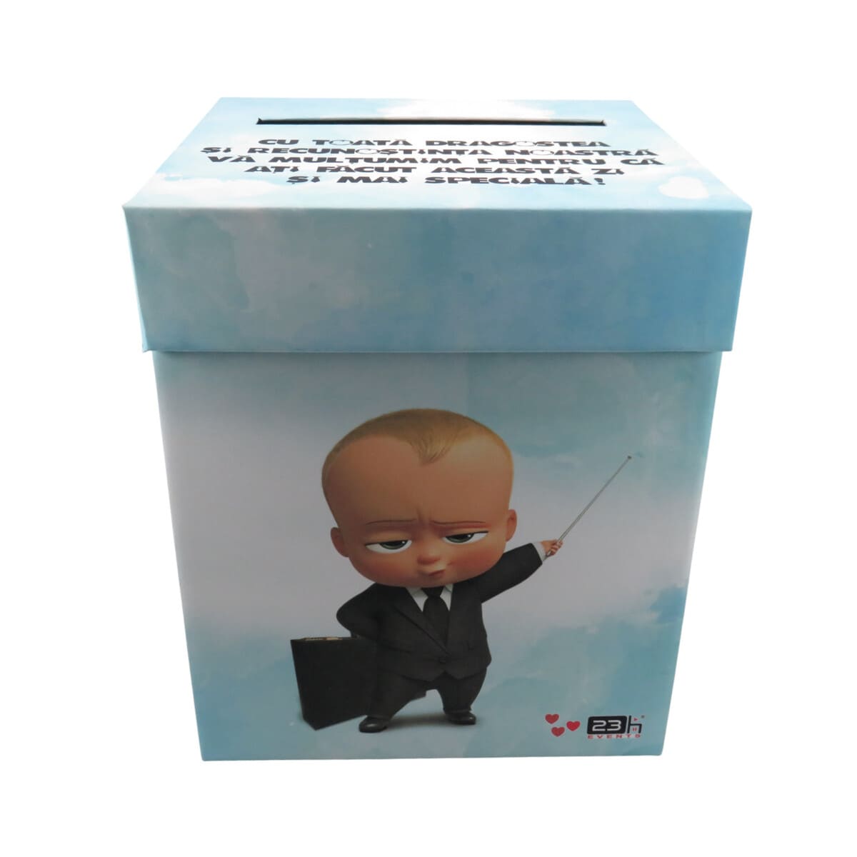 Cutie dar (bani) botez, nepersonalizata, design Boss Baby, bleu, dim. 21x21x26 cm MIBC411004 (1)