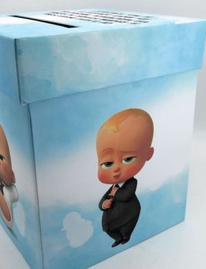 Cutie dar (bani) botez, nepersonalizata, design Boss Baby, bleu, dim. 21x21x26 cm – MIBC411004