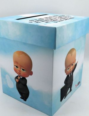 Cutie dar (bani) botez, nepersonalizata, design Boss Baby, bleu, dim. 21x21x26 cm – MIBC411004