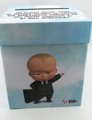 Cutie dar (bani) botez, nepersonalizata, design Boss Baby, bleu, dim. 21x21x26 cm – MIBC411004