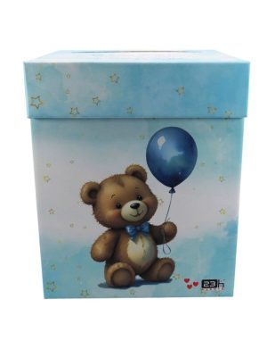 Cutie dar (bani) botez, nepersonalizata, design Ursulet, bleu, dim. 21x21x26 cm – MIBC411002