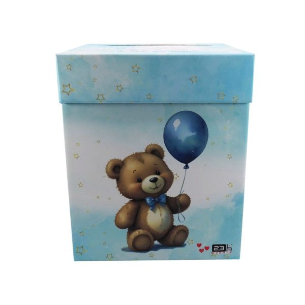 Cutie dar (bani) botez, nepersonalizata, design Ursulet, bleu, dim. 21x21x26 cm MIBC411002 (2)