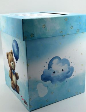 Cutie dar (bani) botez, nepersonalizata, design Ursulet, bleu, dim. 21x21x26 cm – MIBC411002