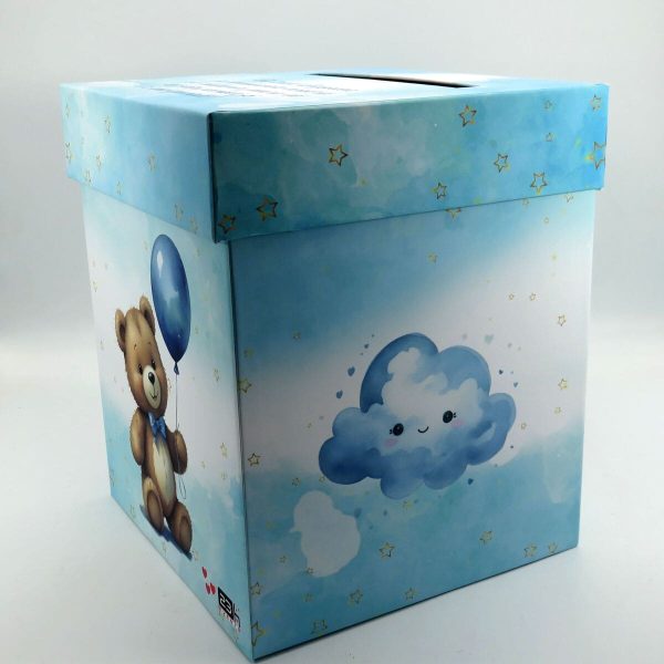 Cutie dar (bani) botez, nepersonalizata, design Ursulet, bleu, dim. 21x21x26 cm MIBC411002 (6)