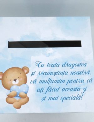 Cutie dar (bani) nunta & botez, nepersonalizata, bleu, dim. 21x21x26 cm – MIBC411005