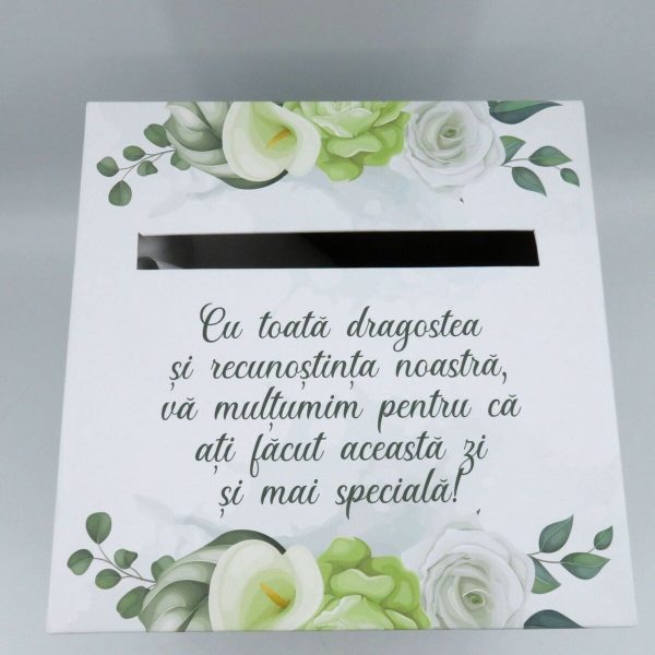 Cutie dar (bani) nunta & botez, nepersonalizata, design floral cu verde, dim. 21x21x26 cm MIBC411010 (1)