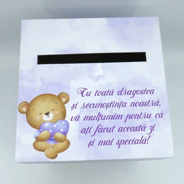 Cutie dar (bani) nunta & botez, nepersonalizata, mov, dim. 21x21x26 cm MIBC411006 (2)