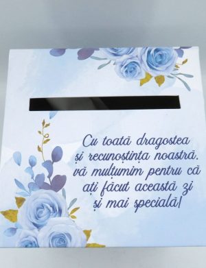 Cutie dar (bani) nunta & botez, nepersonalizata, Miri si Bebe, bleu, dim. 21x21x26 cm – MIBC411008