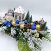 Decor handmade de Craciun cu braduti, case si globuri in nuante de auriu si albastru FEIS411011 (4)