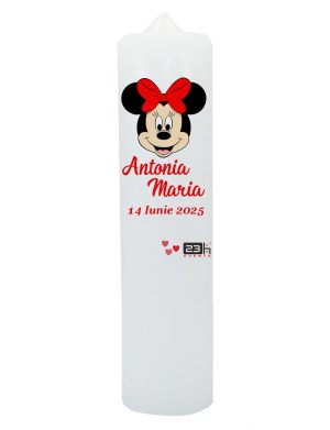 Lumanare botez fetita pentru a fi decorata cu flori naturale, model Personalizat, Minnie – rosu- ILIF411046