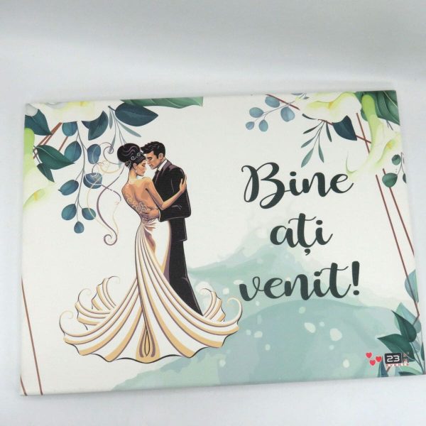 Tablou Bine Ati Venit, cu design floral verde, model cu miri, dim. 55x40 ILIF501009 (4)