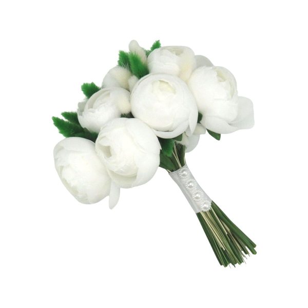 Buchet mireasa cu flori de matase, Bujori Albi ILIF501021 (5)