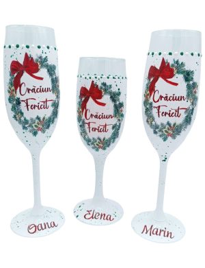 Set 3 pahare cu model festiv Craciun Fericit, rosu – FEIS501007