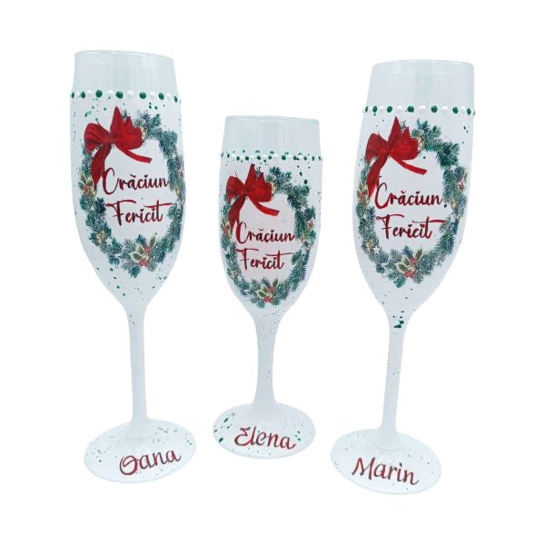 Set 3 pahare cu model festiv Craciun Fericit, rosu FEIS501007 (1)