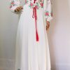 Rochie damă din pânză topită, bumbac 100% de calitate superioară, albă brodată LLDJ501018
