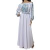 Rochie damă, lungă din stofă subțire Barbie, brodată cu motive tradiționale, bleu-verde - LLDJ502002