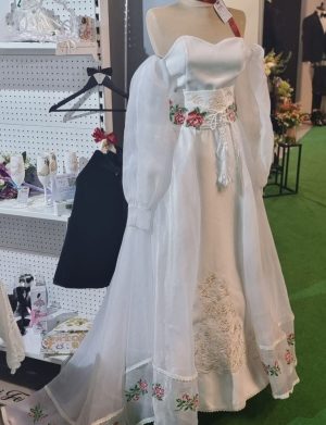 Rochie de mireasă, model deosebit 2în1, cu broderie și trenă detașabilă – LLDJ501021