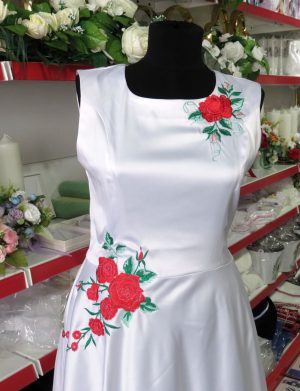 Rochie de mireasă sau cununie civilă, midi din tafta albă – LLDJ501042